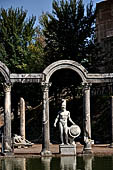 Villa Adriana - The Canopo, statue of the semicircular Euripus representing a young warrior wearing a tall helmet, the so-called 